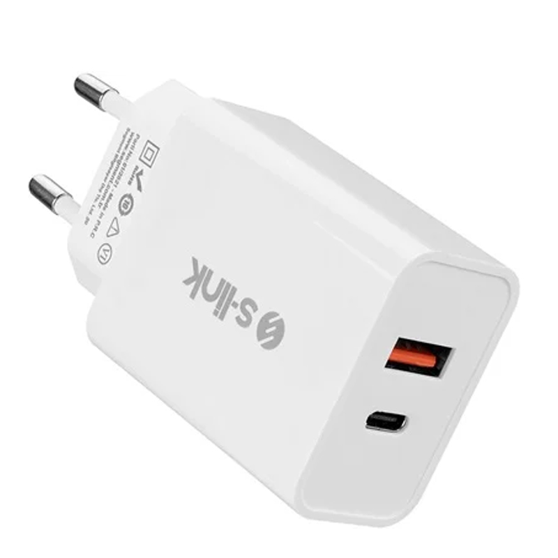 S-link SL-EC60 20W PD3.0/Quick Charge QC3.0 Type USB-C +USB A Hızlı Beyaz Ev Şarj Adaptör resmi