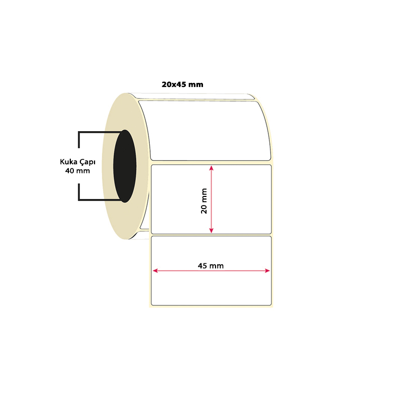 Taroks Kuşe Rulo Etiket 20 x 45 mm 2000 Adet resmi