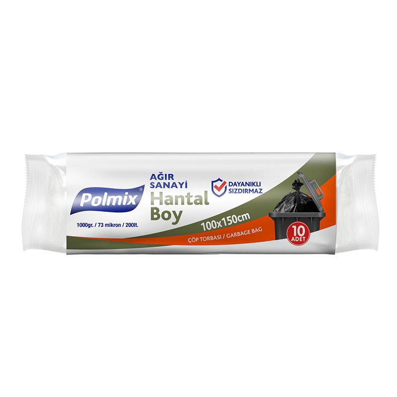 Polmix P504 Çöp Torbası Ağır Hizmet Hantal Boy 100 x 150 cm 10 Adet - Siyah resmi
