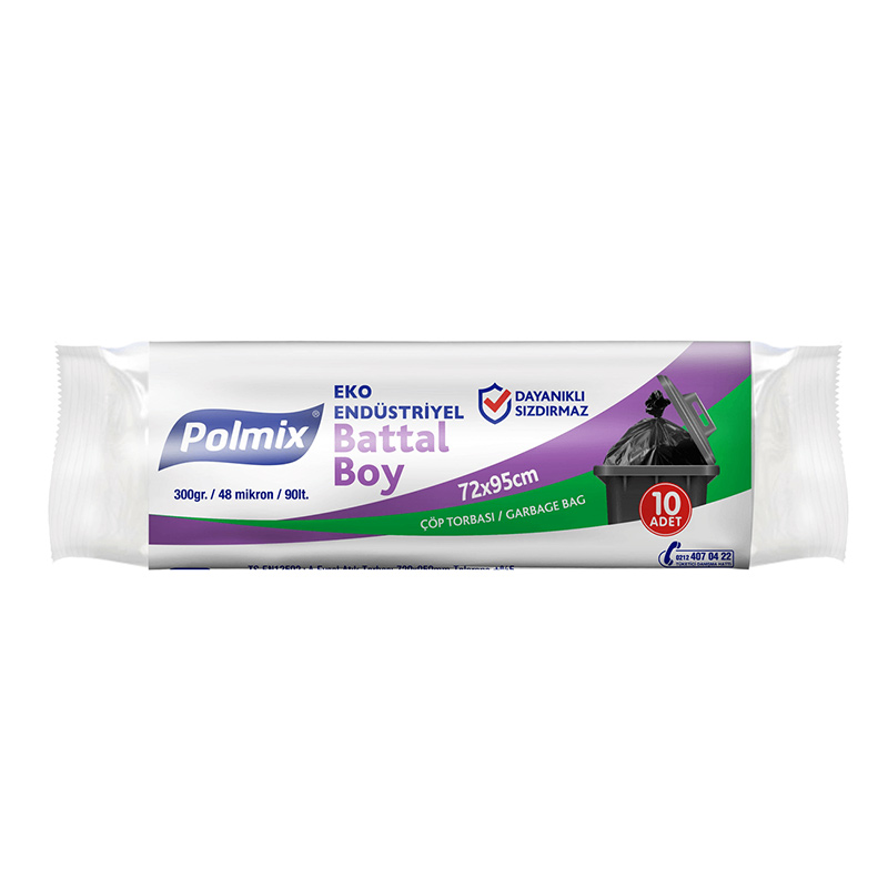 Polmix P302 Çöp Torbası Eko Endüstriyel Battal Boy 72 x 95 10 Adet - Siyah resmi