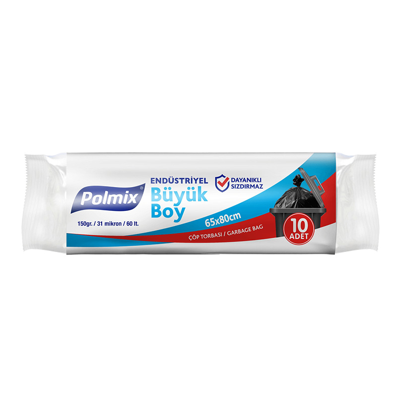 Polmix P402 Çöp Torbası Endüstriyel Büyük Boy 65 x 80 cm 10 Adet - Siyah resmi