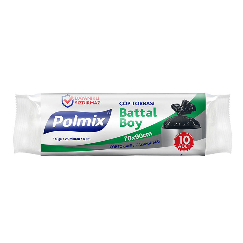 Polmix P104 Çöp Torbası Battal Boy 70 x 90 cm 10 Adet - Siyah resmi