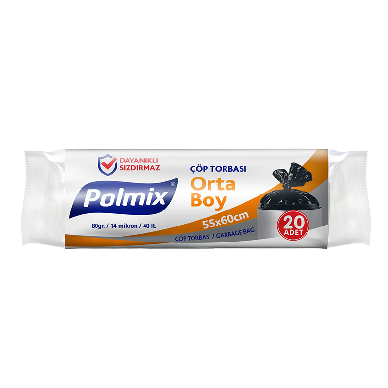 Polmix P102 Çöp Torbası Orta Boy 55 x 60 cm 20 Adet - Siyah resmi