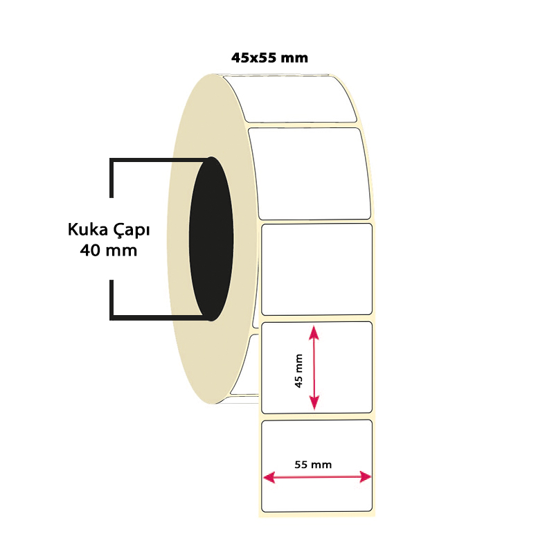 Taroks Kuşe Rulo Etiket 45 x 55 mm 1000 Adet resmi