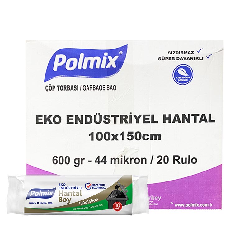 Polmix P305 Çöp Torbası Eko Endüstriyel Hantal Boy 100 x 150 cm 10 Adet - Siyah (10 Adet) resmi