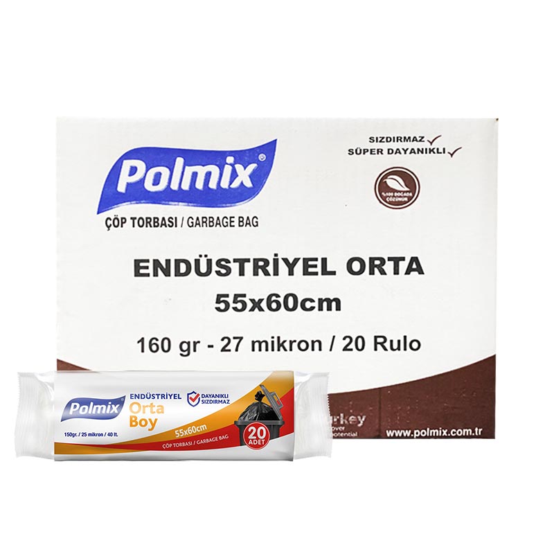 Polmix P401 Çöp Torbası Endüstriyel Orta Boy 55 x 60 cm 20 Adet - Siyah (25 Adet) resmi