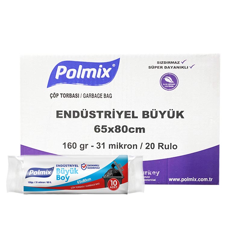 Polmix P402 Çöp Torbası Endüstriyel Büyük Boy 65 x 80 cm 10 Adet - Siyah (25 Adet) resmi