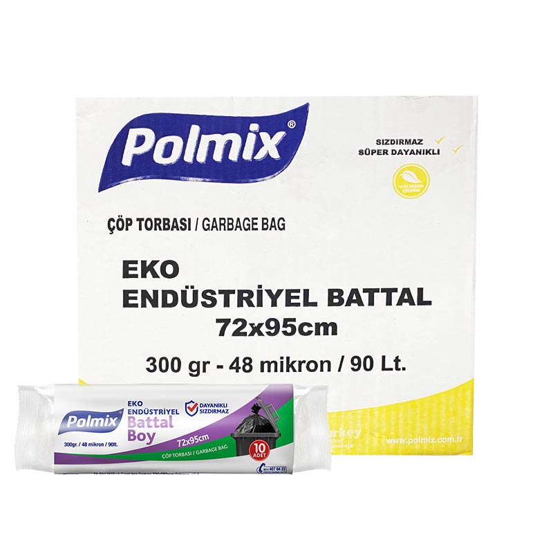 Polmix P302 Çöp Torbası Eko Endüstriyel Battal Boy 72 x 95 10 Adet - Siyah (20 Adet) resmi