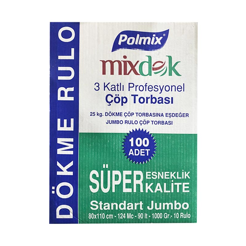 Polmix P122 Mixdök Profesyonel Jumbo Çöp Torbası 80x110 Siyah 10 Kg - 100 Adet resmi