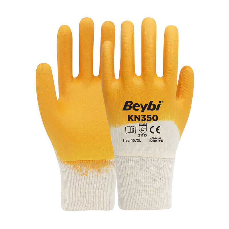 Beybi KN350 Nitril Kaplı Pamuk İş Eldiveni No:10 XL Sarı Beyaz resmi