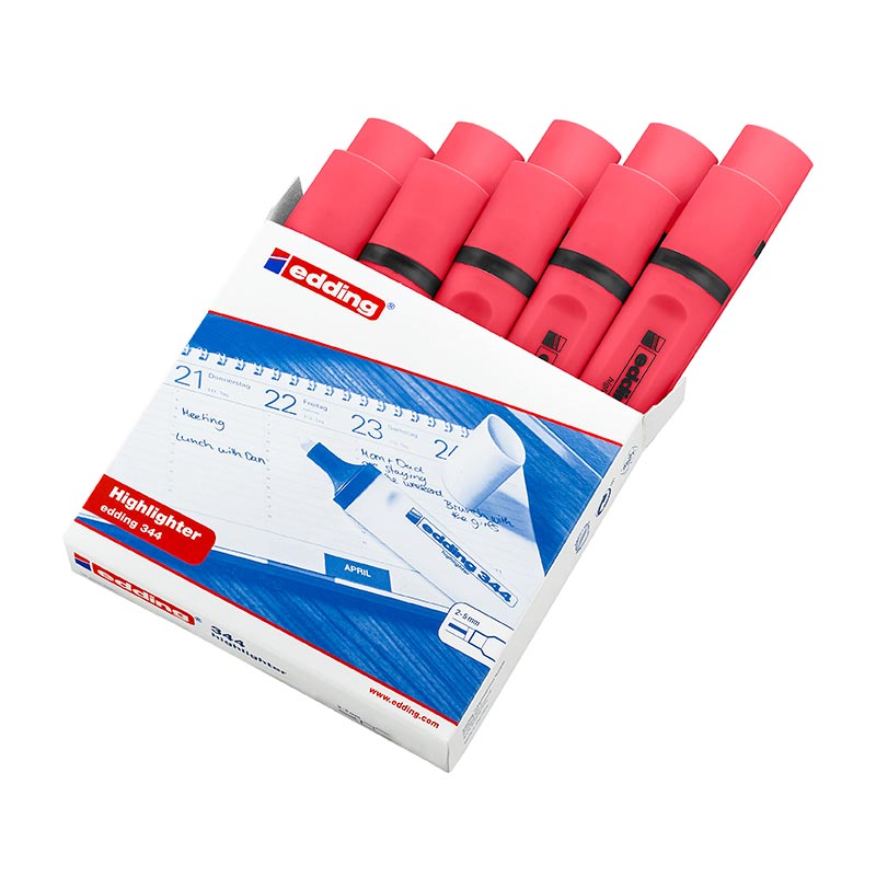 Edding E-344 Fosforlu Kalem - Kırmızı  (10 Adet) resmi