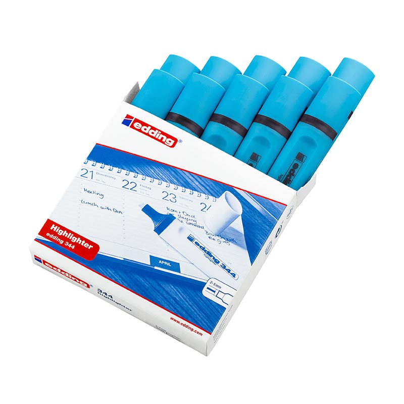 Edding E-344 Fosforlu Kalem - Mavi (10 Adet) resmi