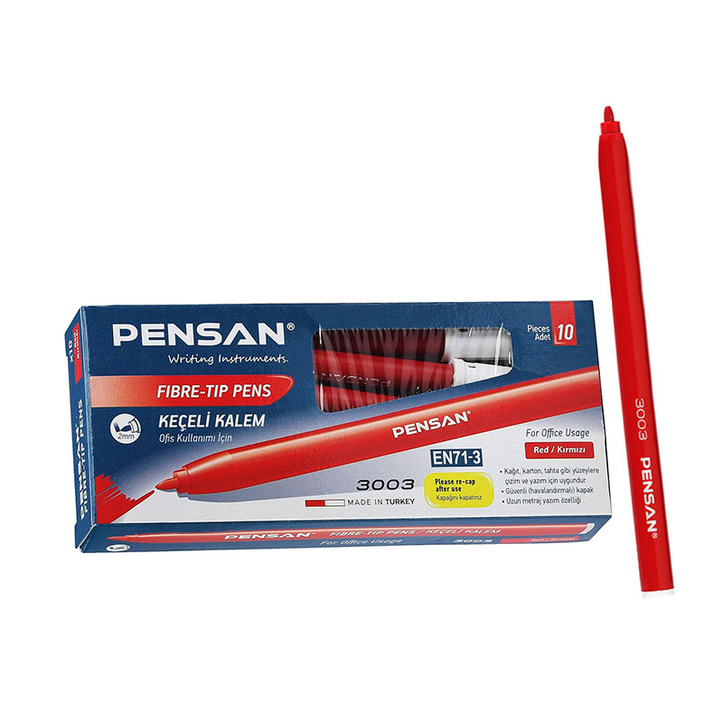 Pensan 3003 Ofis Tipi Keçeli Kalem 2.0 mm Kırmızı (10 Adet) resmi