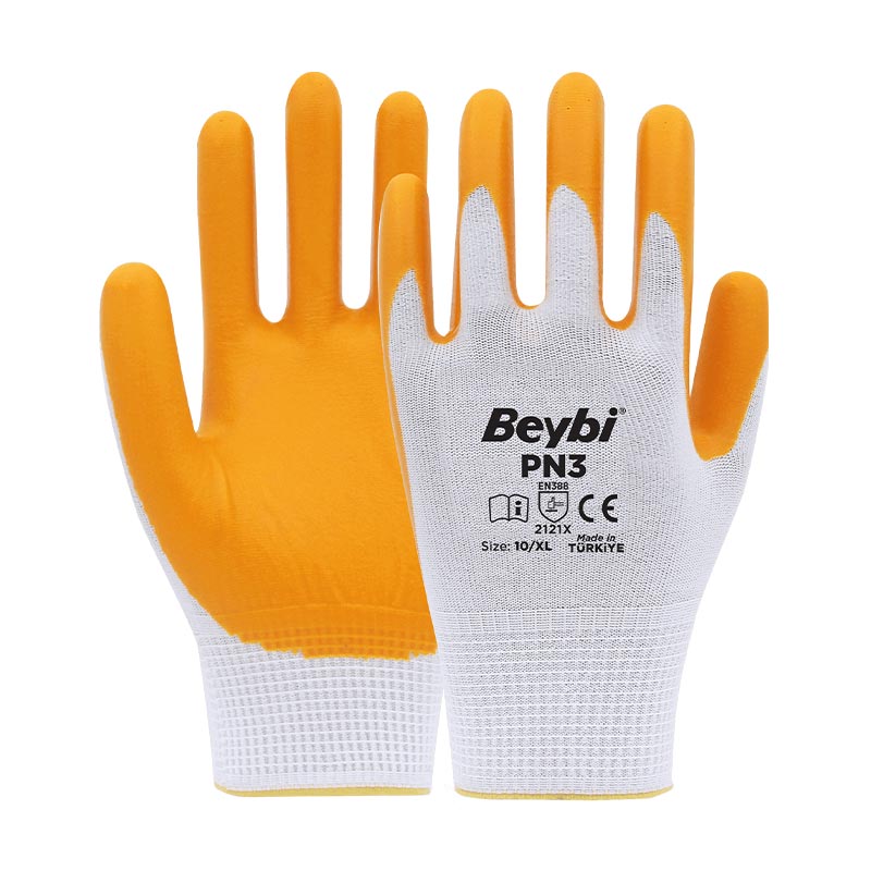 Beybi PN3 Nitril Kaplı Polyester İş Eldiven No:10 XL Sarı Beyaz resmi