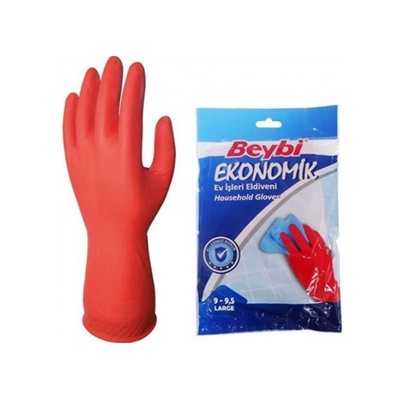 Beybi Ekonomik Ev İşleri ve Bulaşık Eldiveni Large 9-9,5 Large Kırmızı resmi