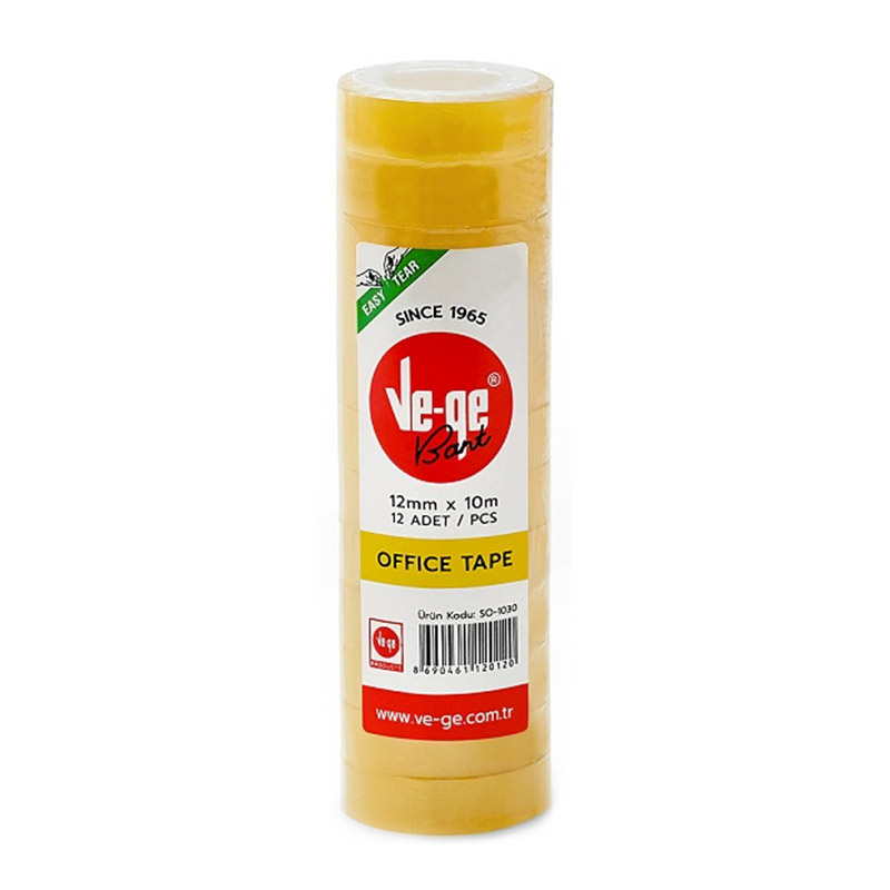 Vege Selobant Office Tape 12 mm x 10 m Şeffaf (12 Adet) resmi
