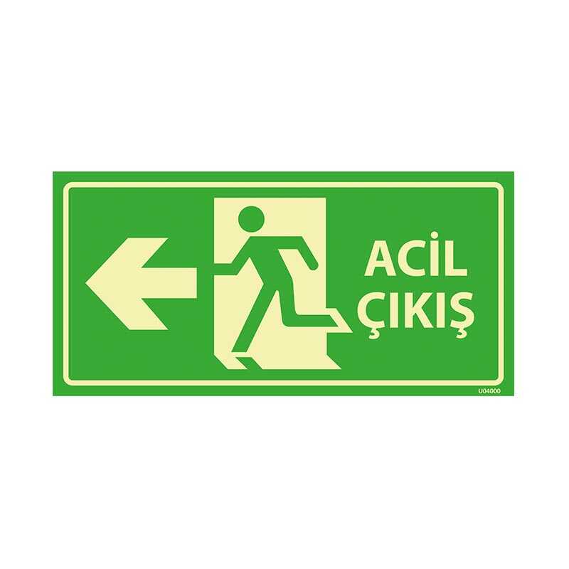 Acil Çıkış Sol Yön 35X17 Fosforlu 3mm U04000