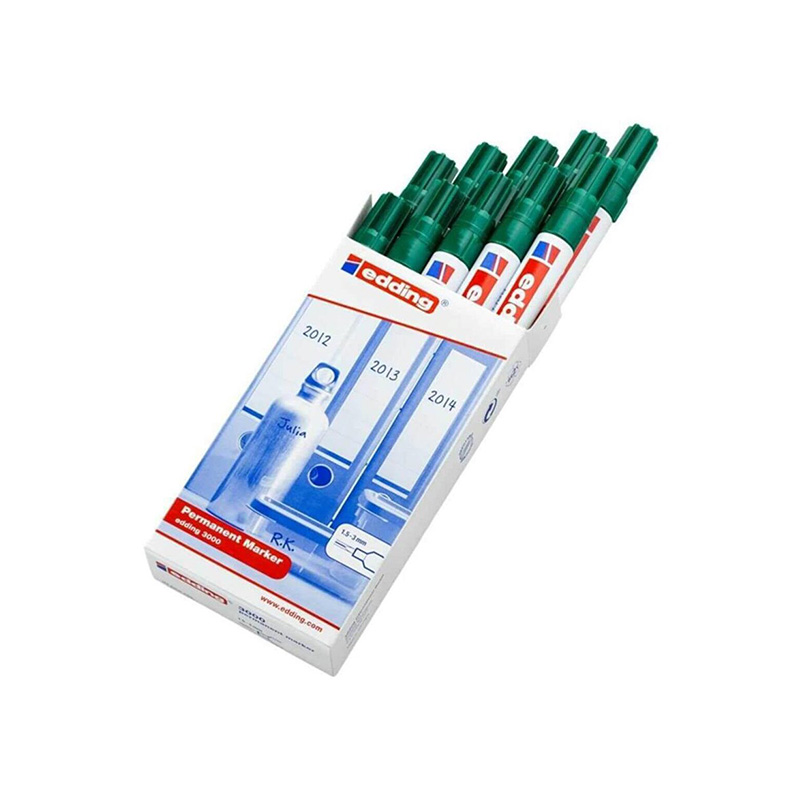 Edding 3000 Permanent Marker Kalem Yuvarlak Uç 1.5 - 3 mm - Yeşil (10 Adet) resmi