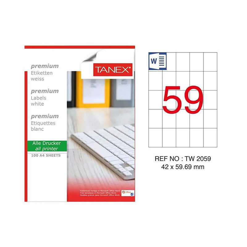 Tanex TW-2059 Lazer Etiket 42 x 59,69 mm