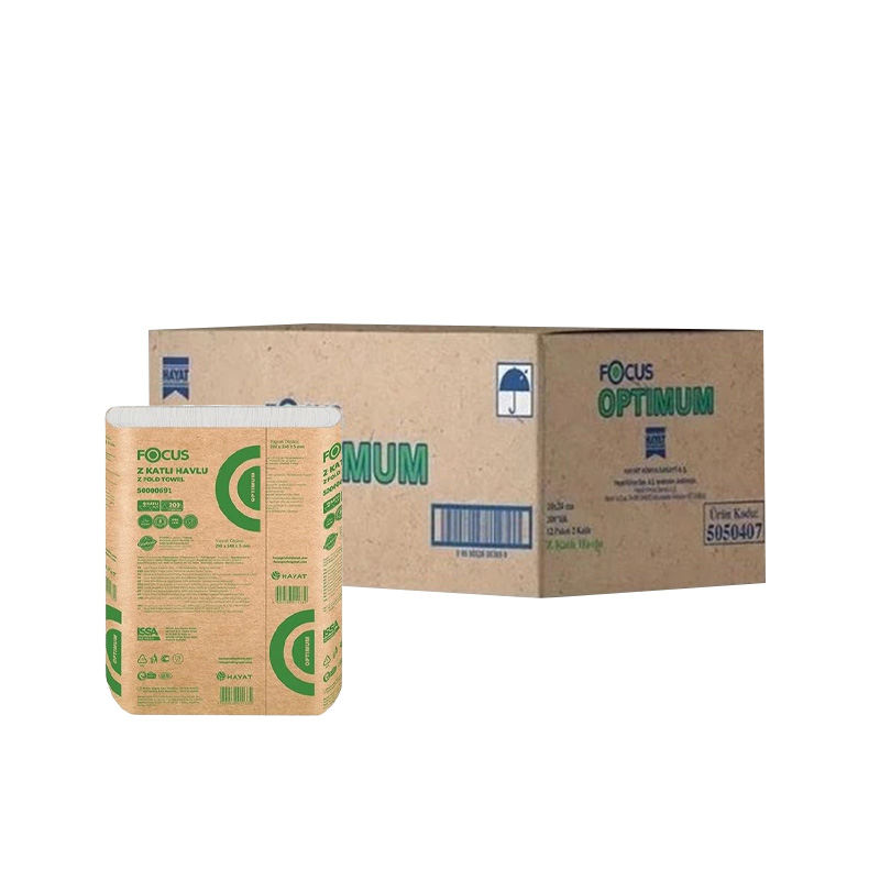 Focus Optimum Z Katlı Kağıt Havlu Çift Katlı  20 x 24 cm 200 Yaprak - 12 Adet  50002498 resmi
