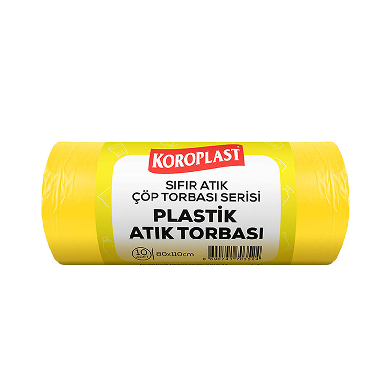 Koroplast Plastik Atık Çöp Torbası Jumbo Boy 80 cm x 110 cm 10'lu Paket - Sarı resmi