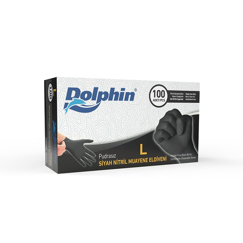 Dolphin Nitril Muayene Eldiveni Siyah 100 Adet L resmi