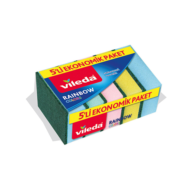 Vileda Rainbow Bulaşık Süngeri 5li Paket Oluksuz resmi