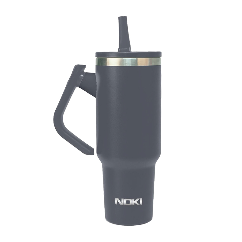 Noki Tumbler Pipetli Çevirme Kulplu Çelik Termos Bardak 1200 ml Siyah resmi