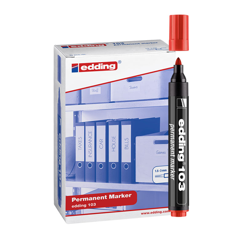 Edding E-103 Permanent Marker Yuvarlak Uç Kırmızı (10 Adet) resmi