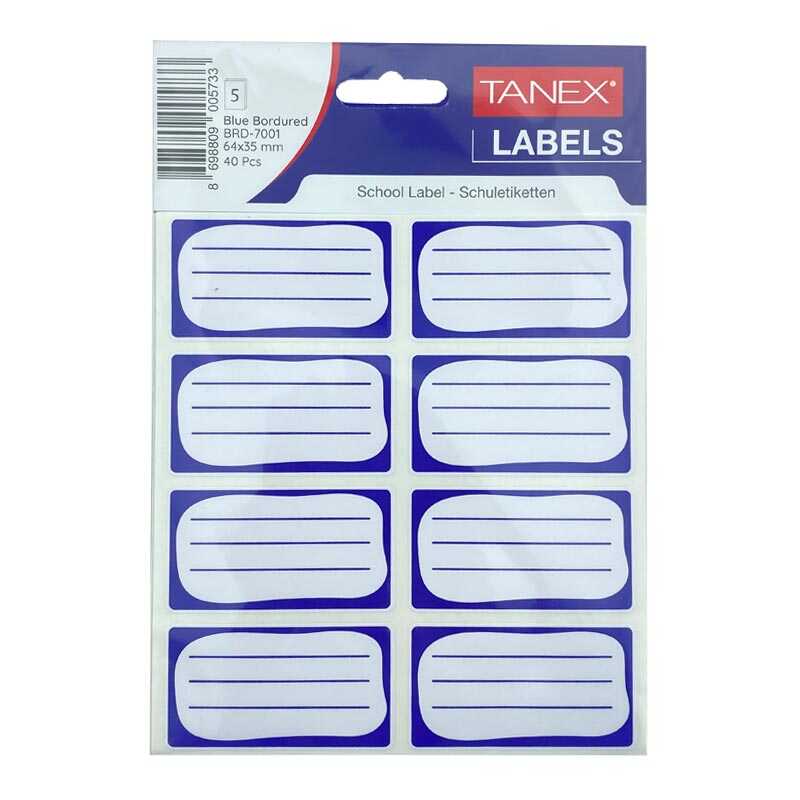 Tanex Okul Etiket Bordürlü Çift Sıra 5'li Mavi