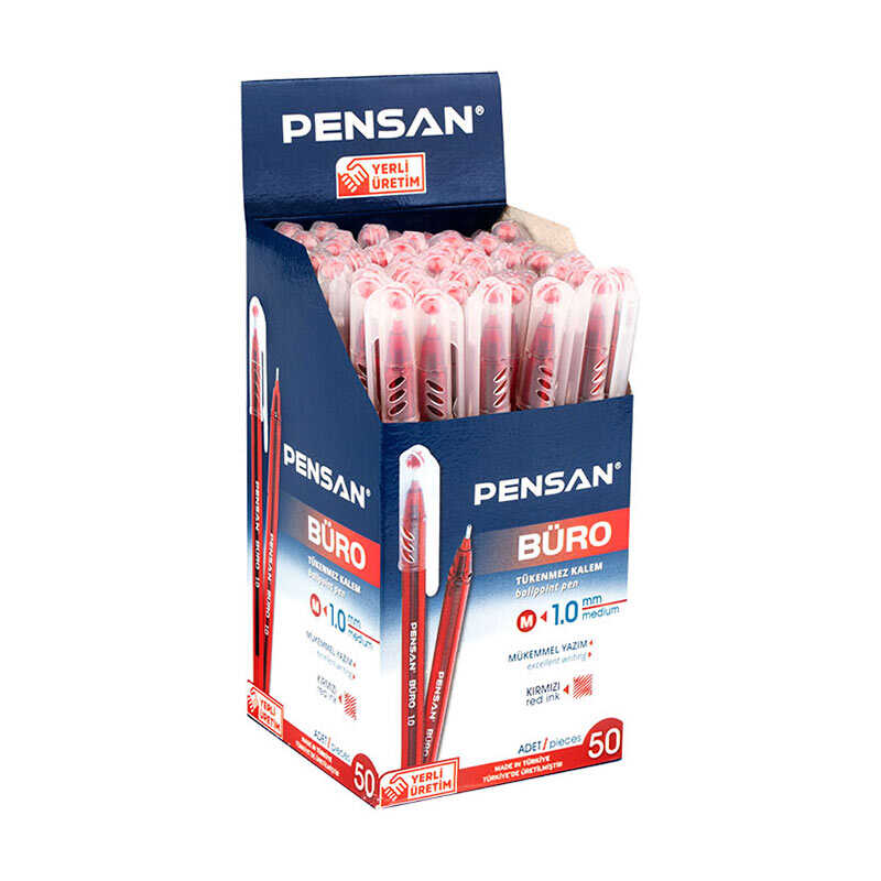 Pensan 2270 Büro Tükenmez Kalem İğne Uçlu 1.0 mm 50'li Paket - Kırmızı