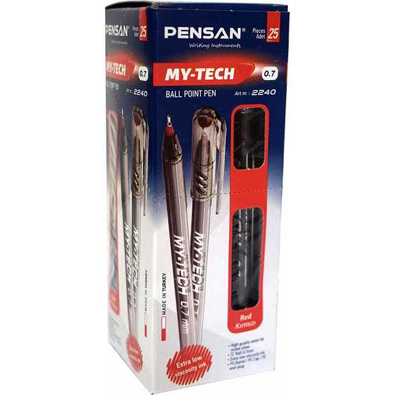 Pensan 2240 My-Tech Tükenmez Kalem İğne Uçlu 0.7 mm 25'li Paket - Kırmızı