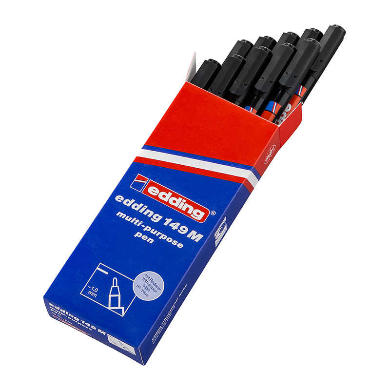 Edding 149M Silinebilir Asetat Kalemi Silgili 1.0 mm Siyah 10 Adet