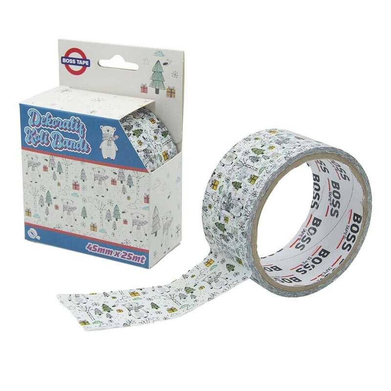 Boss Tape Dekoratif Koli Bandı Ayıcık Desenli 45 mm x 25 m - Beyaz