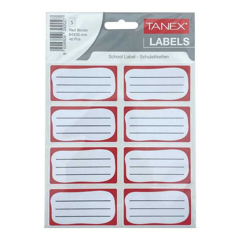 Tanex Okul Etiket Bordürlü Çift Sıra 5'li Paket - Kırmızı