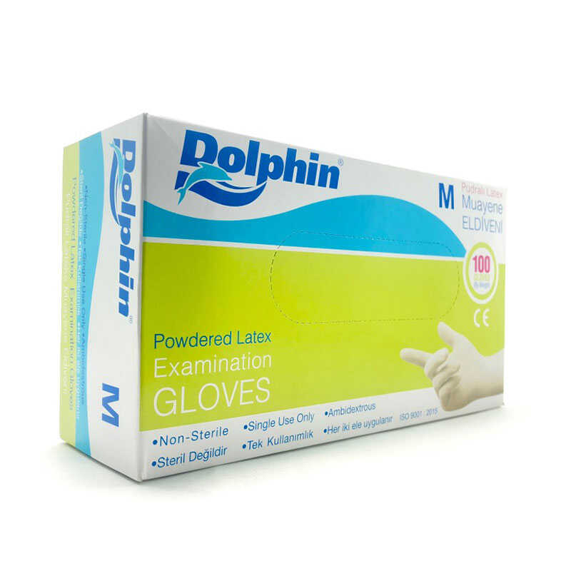 Dolphin Lateks Pudralı Muayene Eldiveni M