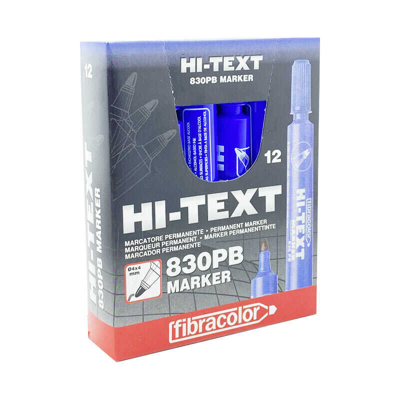 Hi-Text 830-PB Permanent Koli Kalemi Yuvarlak Uçlu 12'li - Mavi