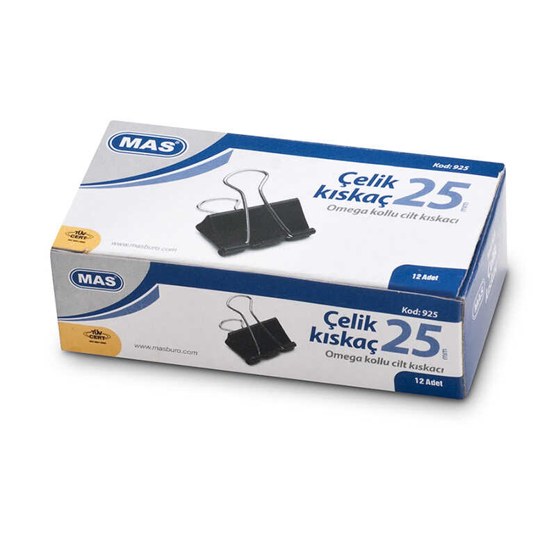 Mas 925 Omega Çelik Kıskaç 25 mm 12'li Paket Siyah