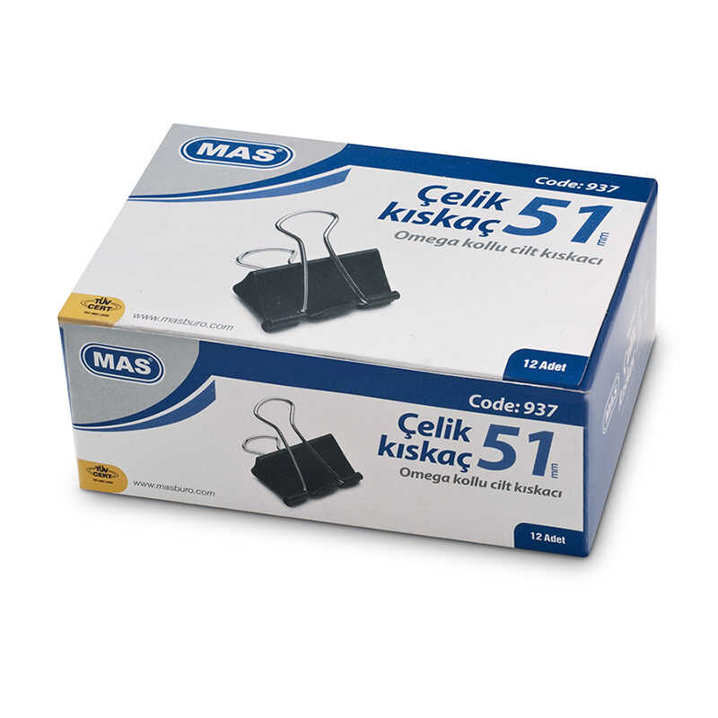 Mas 937 Omega Çelik Kıskaç 51 mm 12'li Paket Siyah