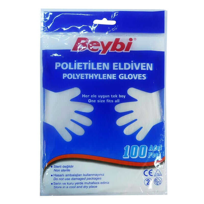 Beybi Tek Kullanımlık Şeffaf Eldiven 100'lü L