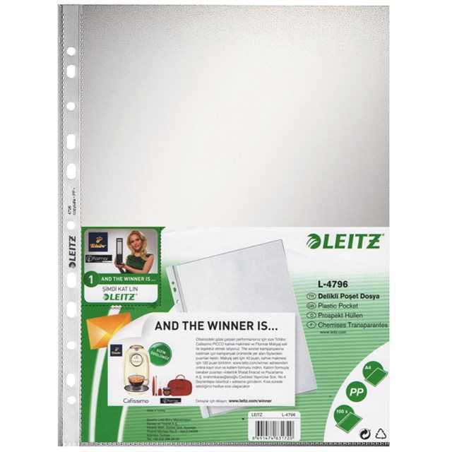 Leitz L-4796 Delikli Şeffaf Poşet Dosya A4 100'lü Paket