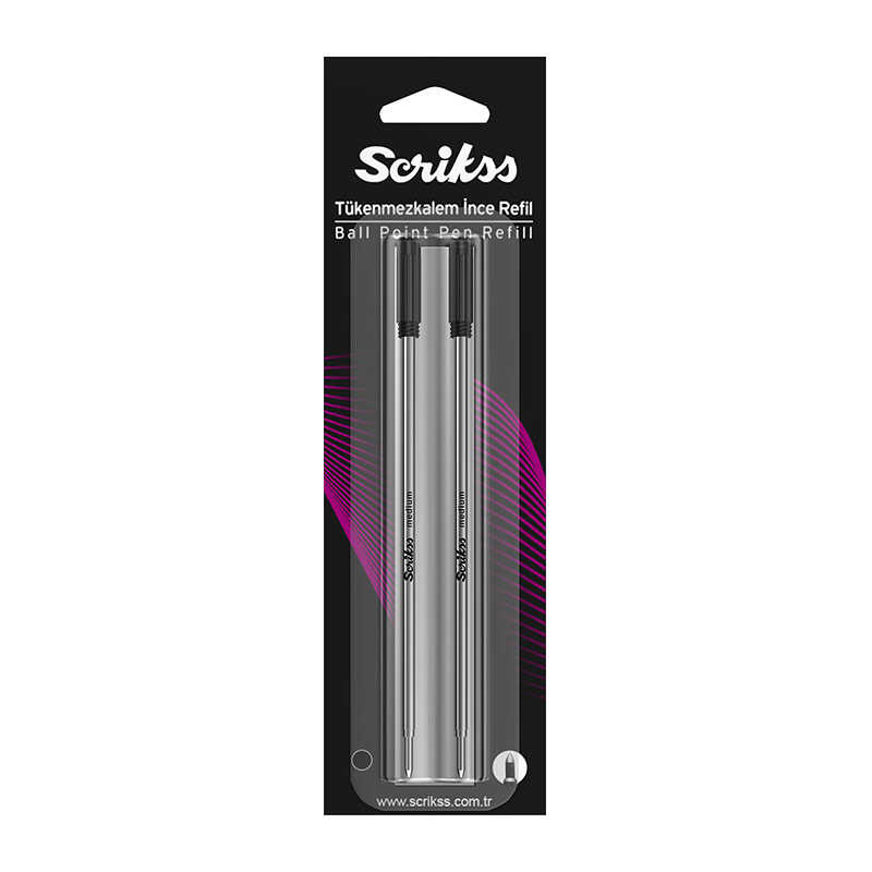 Scrikss 711 Slim Tükenmez Kalem Refili 0.7 mm Siyah 2'li Blister