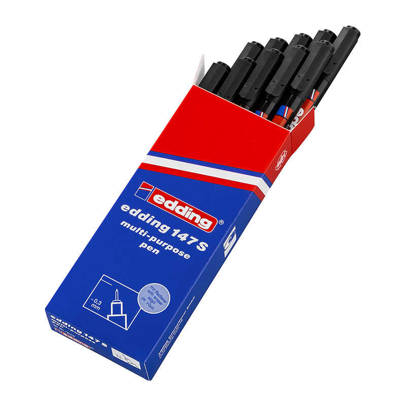 Edding 147S Silinebilir Asetat Kalemi Silgili 0.3 mm Siyah 10 Adet