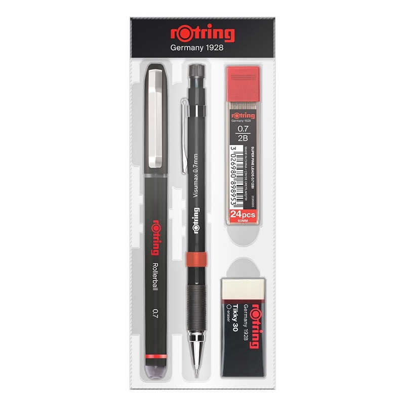 Rotring Ofis Kalem Seti Roller Siyah + Versatil + Min + Silgi 0.7 mm 4 Parça
